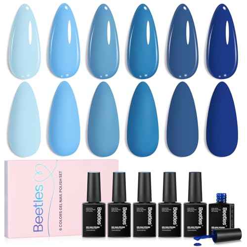 Beetles Blue Gel Polish Set Winter Gel Nail Polish 6 Colors Light Baby Dark Navy Blue Soak off Uv Led Lamp Needed Manicure DIY Home Gifts for Women Ocean Range