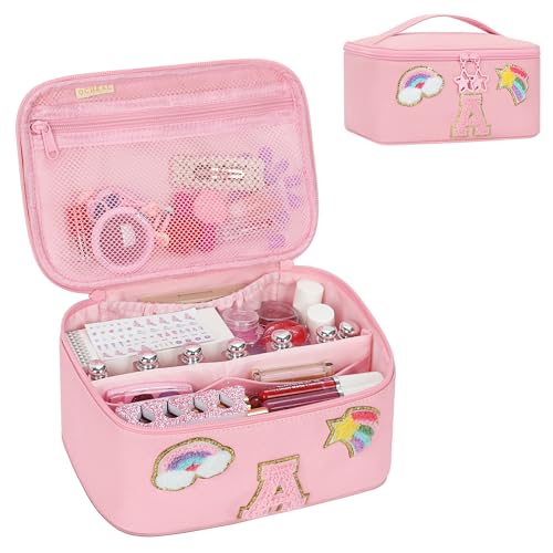 OCHEAL Initial Alphabet Makeup Bag for Girls Pink