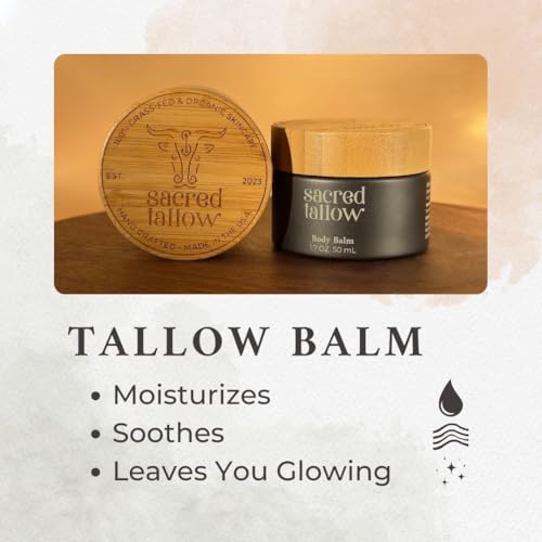 Moisturizing Tallow Body Balm, Unscented, 100% Grass Fed Grass Finished Organic Face Cream, Moisturizer, 1.7 oz, Lotion, Skin Care, and Lip Balm