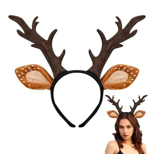 Deer Antlers Headband, Deer Costume for Women Adults, Cute Reindeer Horns Ears Costume Accessories for Halloween Christmas Cosplay Supplies