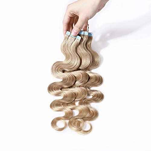 Tape in Hair Extensions 100% Remy Human Hair Tape on 12''-24'' Double Side Tape Seamless Skin Weft Long Straight 40pcs Wavy for Fashion #27 Dark Blonde 24 Inch 100 Gram
