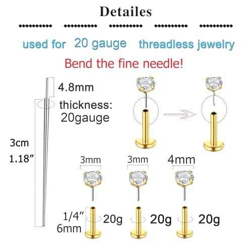 QWALIT Ear Piercing Kit Gold Ear Piercing Needle Kit Self Piercing Earrings Piercing Kit Disposable Earring Piercing Kit with Earring Stud Flat Back Helix Cartilage Ear piercing Kit Threadless Earring