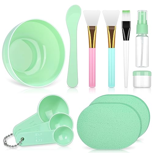 Face Mask Mixing Bowl Set, Anezus 12 Pcs DIY Facemask Mixing Tool Kit with Facial Mask Bowl Stick Spatula Silicone Brush Spray Bottle Puff Soaking Bottle Gauges