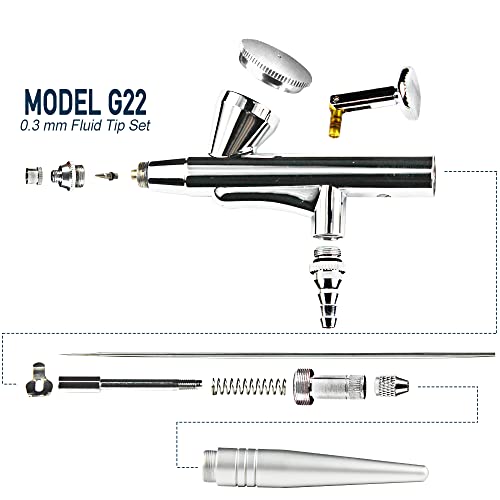 Airbrush Kit with Compressor & 0.4mm Spray Gun - 3 Pressure Levels