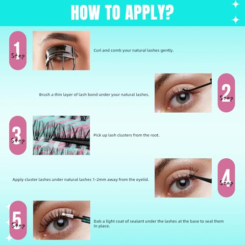 Lash Clusters Wispy 280PCS Eyelash Extension 40D Cluster Lashes Individual Lashes DIY Lash Extension Natural Look Cluster Eyelash Extensions Soft False Eyelashes at Home for Beginners(12mm)