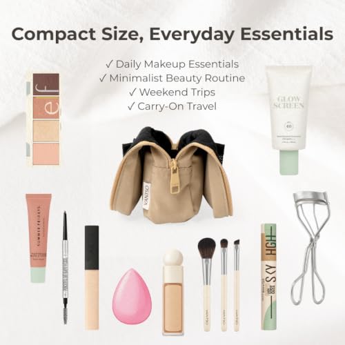 VANTSO Compact Travel Makeup Bag - Expandable Organizer with Brush Slots