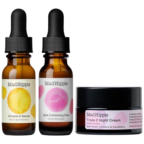 Mad Hippie Skin Brightening Kit, Daily Skincare Routine with Triple C Night Cream, AHA Exfoliating Peel, and Vitamin C Serum