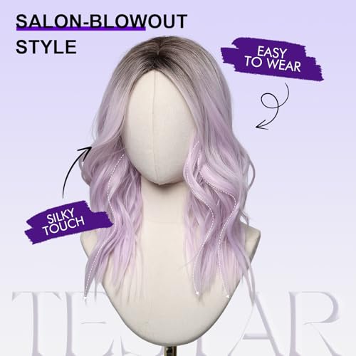 Medium Length Purple Bob Wig for Women - 20 Inch Lavender Wavy Hair