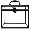 SHANY Clear Cosmetics and Toiletry Train Case - Clear Travel Makeup Bag Case Organizer with Secure Closure and Black/Purple Accents - Extra Large