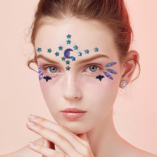 Face Gems Jewels Rhinestones for Women Makeup Festival, Self Adhesive Body Eye Rhinestones, Halloween Witch Costume Rave Party Temporary Tattoo Stickers (Purple)