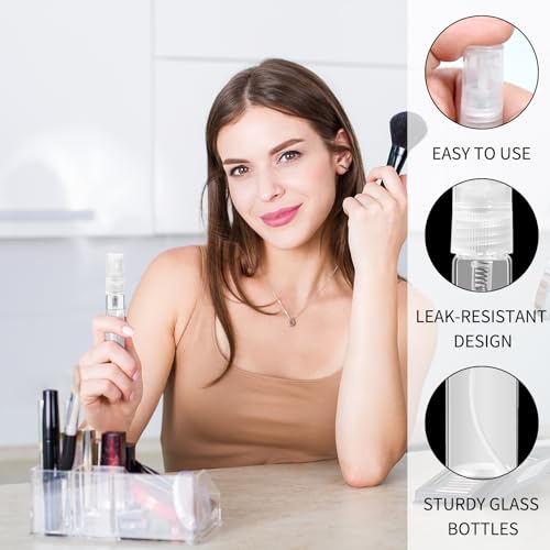 320 Pcs Mini Spray Bottles with 10 Perfume Dispensers, 10 Droppers, and 10 Funnels, Clear Refillable Glass Perfume Atomizer for Travel, Fragrance, Scent Samples, and Pocket Dispensers (5ml)