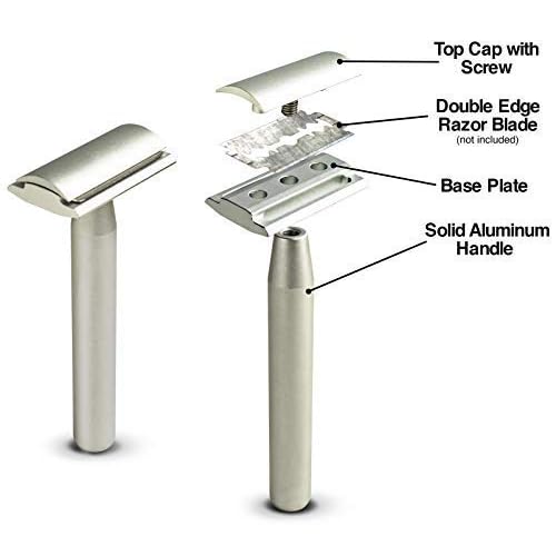 Aluminum Double Edge Safety Razor - Raw Silver | Three Piece Double Edge Safety Razor