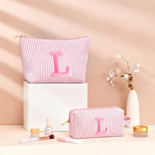 Travel Makeup Bag Set with Personalized Initial – Pink