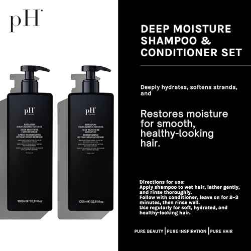 pH PURE HAIR Deep Moisture Shampoo & Conditioner Set - Moisturizing Formula For Dry Damaged Hair - Enriched with Kokum Nut Butter and Rose Extract 33.8 Oz (Pack of 2)