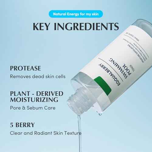 EQQUALBERRY Swimming Pool Toner - Korean Toner for Daily Exfoliating & Deep Hydration with Natural Enzyme Protease & Hyaluronic Acid, For Sensitive Skin, 5.24 Fl Oz (155ml)