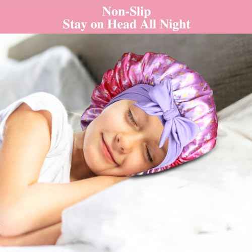 2+2 Satin Bonnets with Scrunchies for Kids, Cute Hair Bonnets for Girls Sleeping Curly Hair, G