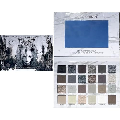 24Colors Black Grey Smokey Eyeshadow Palette, Matte Black Smoky Eye Shadow Palette, Shimmer High Pigmented Basic Black White Gray Shade Eye Black Makeup for Halloween. (24, Colors)
