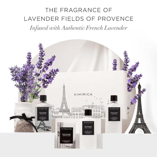 Kimirica The french Note Luxuriously Crafted Gift Set For Women and Men Pampering Kit for Birthday's & All Special Occasions Majestic fragrance of French Lavender 5 Piece Gift Set 100% Vegan