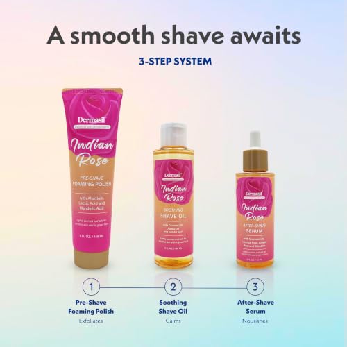 Indian Rose Shave Care Set for Women & Teens - Pre-Shave Polish, Soothing Shave Oil & After-Shave Serum