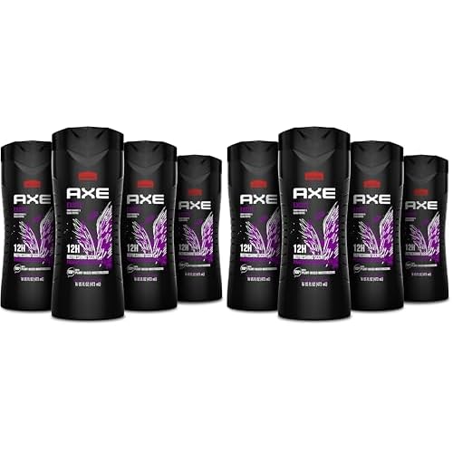 AXE Body Wash 12h Refreshing Scent Excite Crisp Coconut & Black Pepper Men's Body Wash with 100% Plant-Based Moisturizers 16 oz,(Pack of 8)