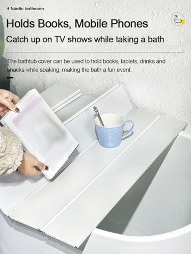 Adjustable Foldable Bathtub Cover with Tray 42"x70" White