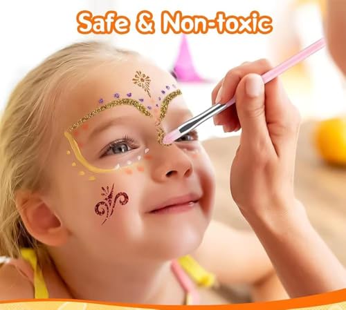 Temporary Glitter Tattoo Kit - 24 Colors, 120 Stencils, Kids & Adults