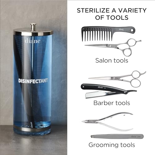 Diane Glass Disinfectant Jar for Sterilizing Hair Salon Shears, Combs, Barber Cleaning Supplies, Clippers, and Nail Tools ? Large - 10¡± Tall x 3.4¡± Wide ? 33 Fl Oz Capacity