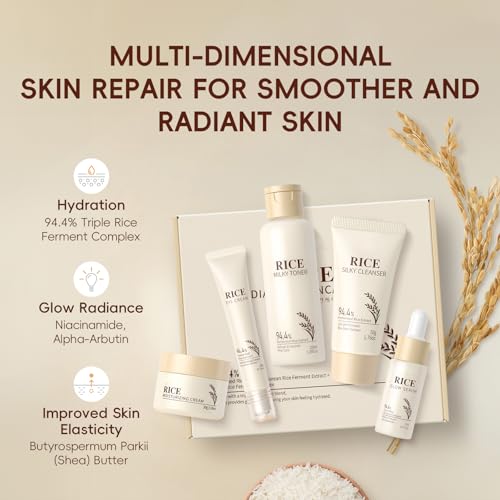 LAIKOU Rice Skin Care Set - 5pc Korean Beauty Kit for Women