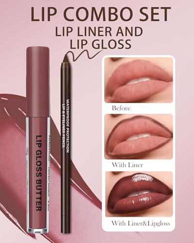 3Pc Hydrating Lip Gloss & Brown Lip Liner Combo Set