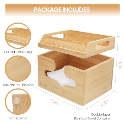 Bamboo Face Towel Organizer with Phone Slot & Double Layer