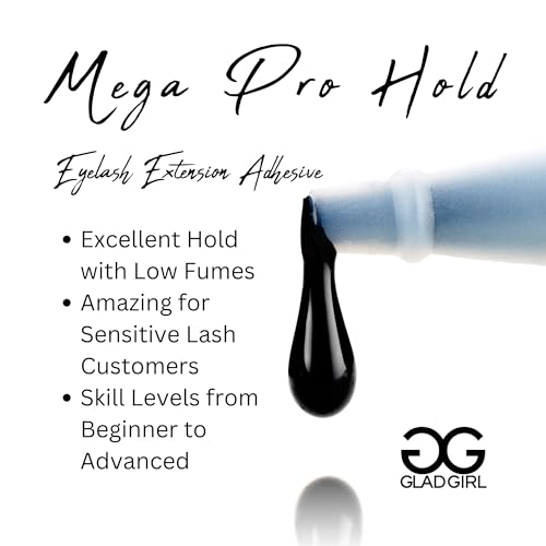 GladGirl Mega Pro Hold Lash Extension Glue for Single Strand Lashes, 5 ml, Volumizing, Low Fumes, Up to 3 Weeks Retention, Fast Drying Time