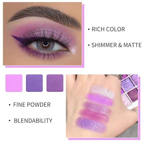 Erinde 9-Color Eyeshadow Palette - Purple Lavender Shimmer Matte