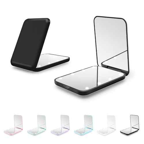 Compact Mirror, 1X/3X Magnification LED Pocket Mirror with Nternal BIattery, Pink Mini Mirror for Purse, Pocket,Travel and Present