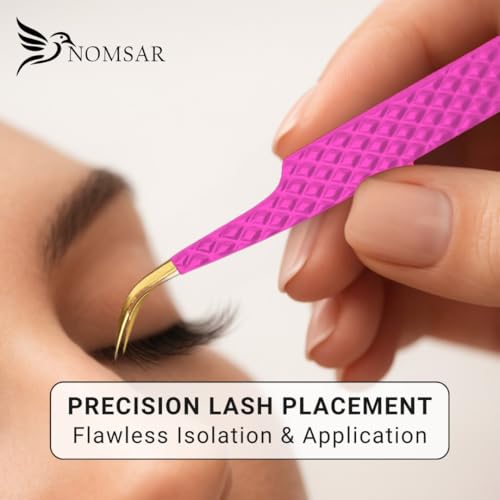 Professional Eyelash Extension Tweezers Set ? Fiber Tip & Diamond Grip Stainless Steel Lash Tweezers for Volume & Isolation | Anti-Static Precision Tool for Lash Artists (Pink)