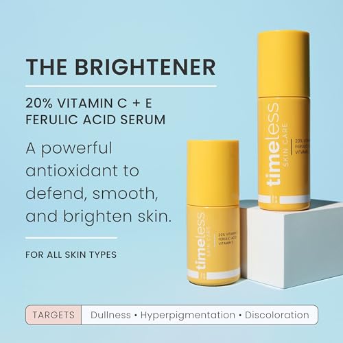 Timeless Skin Care Vitamin C Serum with Vitamin E & Ferulic Acid - 20% Vitamin C Brightening Serum - Face Serum for Oily & Dry Skin - Fragrance-Free Serum for Skin Care - 1 oz