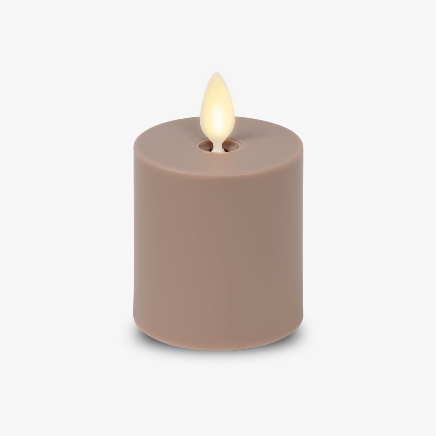 Luminara Timeless Taupe Outdoor Moving Flame Votive Realistic LED Candle (2"x3.2"), IPX4 Flat Smooth Matte Plastic Finish, Battery Operated (2 AAA) Timer