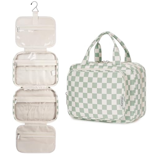 Narwey Hanging Toiletry Bag for Women - Green Checkerboard Medium