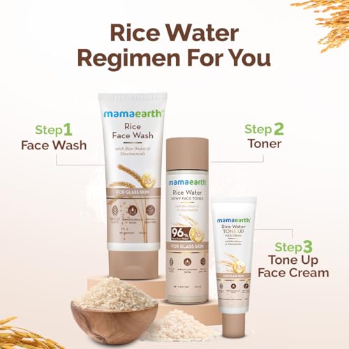 MAMAEARTH Rice Water Tone Up Face Cream | with Rice Water & Niacinamide | Hydrates | Lightweight, Non-Greasy Formula for Smooth Glass Skin | 1.76 Oz (50g)