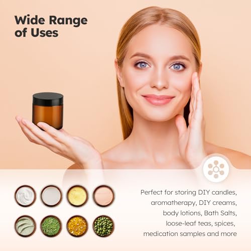 4 oz Amber Glass Jars with Lids, 24 Pack - Airtight