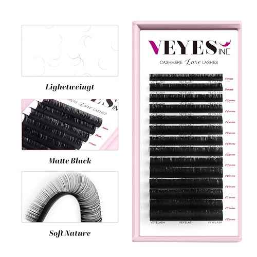 VEYES INC Cashmere Luxe Lashes - Tapered Tips Volume Lash Extension Trays B/C/CC/D/M/J Curl, 0.03-0.05, 8-17mm | Matte Black Professional Eyelash Supplies for Lash Techs (0.03 CC 8-16mm)