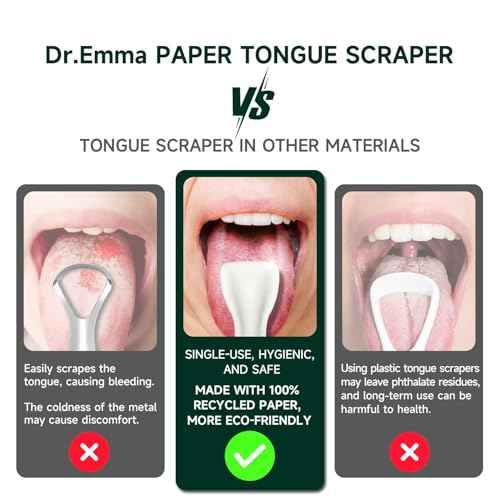 Dr. Emma Tongue Scraper, 120 Count, Disposable Tongue Cleaner for Adults, Paper Hygienic Scraper, Clean Tongue, Promote Fresh Breath (Pack of 2)
