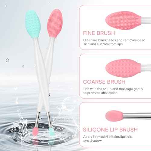 Unaone Lip Scrub Brush - 2 PCS Dual-ended Lip Scrubber Exfoliator and Silicone Lip Brush, 3-in-1 Silicone Lip Scrub Tool Lip Mask Applicator, Gentle Exfoliator & Applicator for Soft