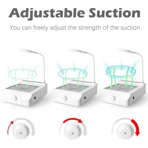 Nail Dust Collector Low Noise, AONOLOVO Powerful Nail Vacuum Dust Collector Suction Fan with Lamp for Nail Tech Acrylic Nails Gel Dip Powder Removal, with Nail Dust Brush, 03-White