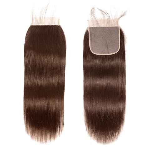 Brown Closure Human Hair Transparent HD Lace 5x5 Closure straight Chocolate Brown 4# Brazilian Human Hair Pre Plucked With Baby Hair Wet And Wavy Lace frontal For Women 20 Inch