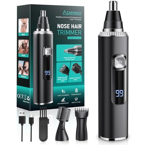 Nose Hair Trimmer for Men and Women, Type-C Rechargeable Precision Groomer with Double-Edged Blades, Painless & IPX7 Waterproof Design for Nose, Ears, Eyebrows and Facial Hair