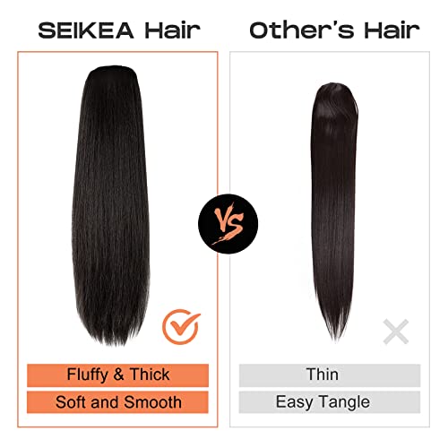 SEIKEA 28" Ponytail Extensions Drawstring Long Straight Fake Pony Tail Natural Soft Clip in Hair Extension Synthetic Heat Resistant Hairpiece - Black