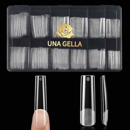 UNA GELLA Extra Long Tapered Sqaure Nail Tips, Pre-buffed 240Pcs Square Gel Nail Tips No C Curve XXL Long Square Press on Nails Full Cover Straight for Nails Extension Home DIY Salon 12 Sizes