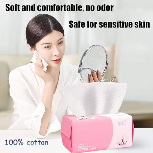 Disposable Face Towel 100 Count for Washing Soft Cotton Dry Wipes Facial Cloths Towelettes for Washing and Drying, Facial Tissue for Cleansing, Skincare and Makeup Remover (2 Pack)