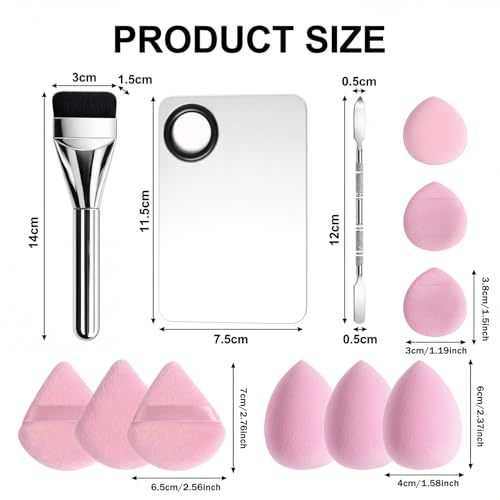 12-Piece Makeup Mixing Palette & Brush Set with Stainless Steel Spatula
