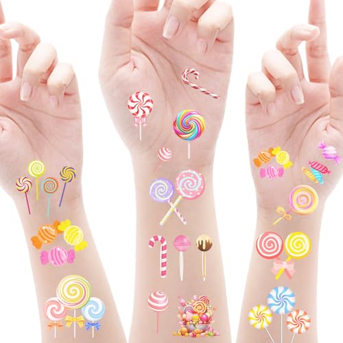472 Pcs Cute Candyland Candy Land Tattoos Temporary Stickers,Sweet Candyland Birthday Party Favors Supplies Decorations Favors Goodie Bag Stuffers Prize(24 Sheets)